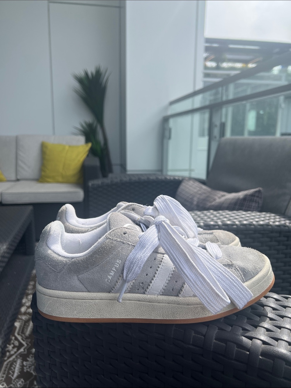 Adidas Women’s Campus Suede Sneakers in Light Gray and White